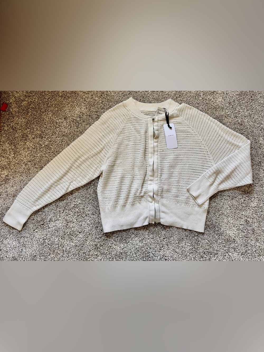 Varley Open-Knit Zip Cardigan in Cream